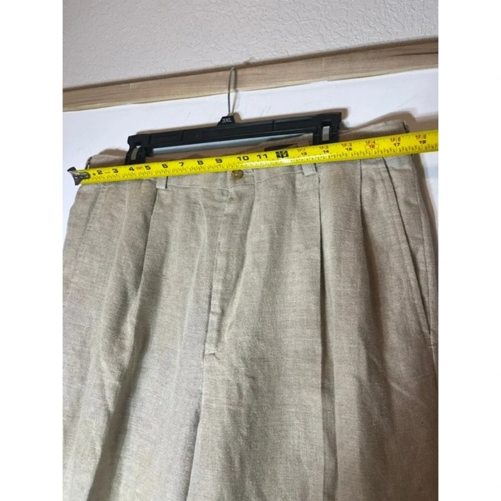 Eddie Bauer Mens 36 Tall Belgian Linen Pleated Trousers Tan Khaki Dress Pants